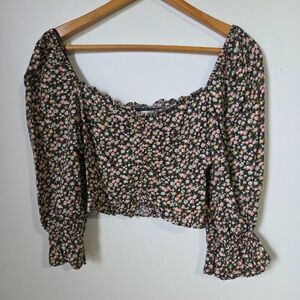 NEVER WORN DRESS FORUM RUCHED SMOCKED DITSY FLORAL BOHO TOP SIZE M